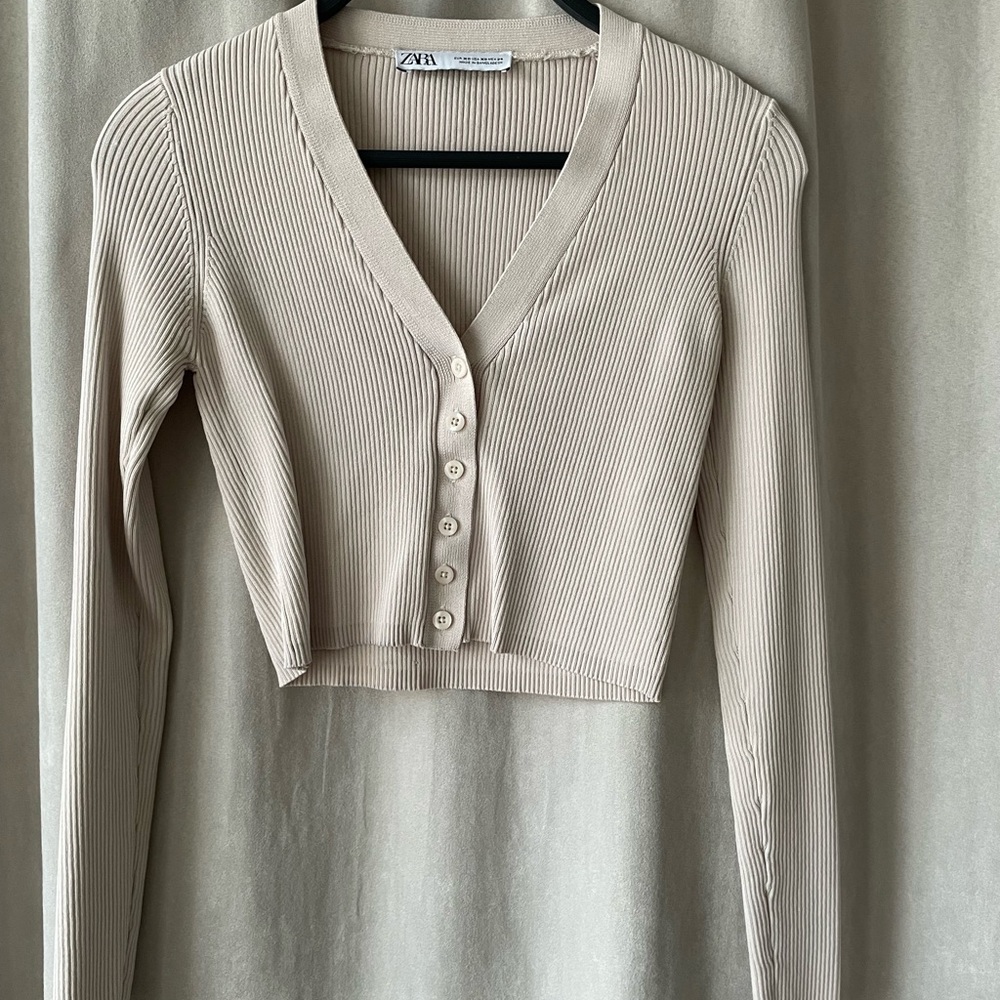 Zara Cream Ribbed Crop Blouse
